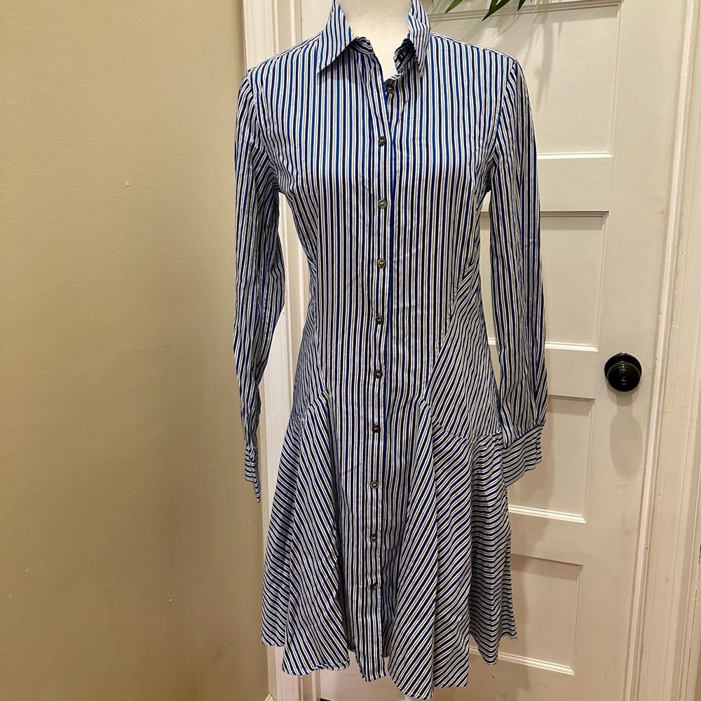 Derek Lam Collective Blue Striped Shirt Dress Size US6 Rent the Runway Designer